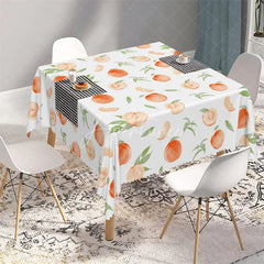 Aperturee - Aperturee Fresh Watercolor Peach and Leaf Rectangle Tablecloth Summer Fruit Pattern Table Cover for Kitchen Dining
