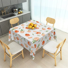 Aperturee - Aperturee Fresh Watercolor Peach and Leaf Rectangle Tablecloth Summer Fruit Pattern Table Cover for Kitchen Dining