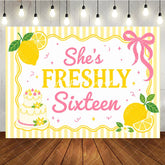 Aperturee - Aperturee Freshly Sixteen Lemon and Cake Yellow Pink Birthday Backdrop Sweet Sixteen Party Decor.