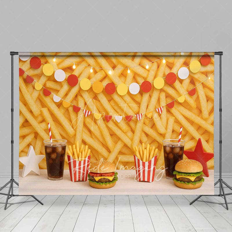 Aperturee - Aperturee Fries Wall Burger Shop Birthday Cake Smash Backdrop