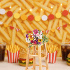 Aperturee - Aperturee Fries Wall Burger Shop Birthday Cake Smash Backdrop