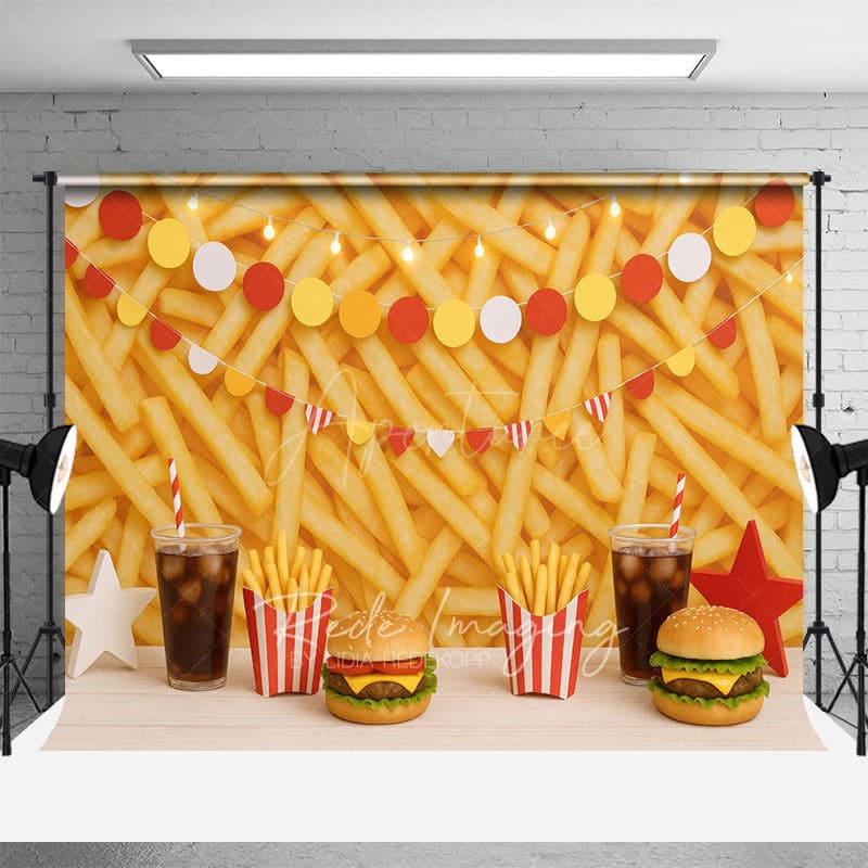 Aperturee - Aperturee Fries Wall Burger Shop Birthday Cake Smash Backdrop