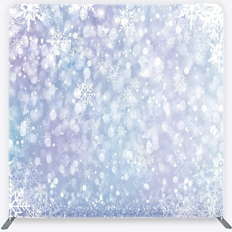 Aperturee - Aperturee Frozen Snowflake Tension Fabric Backdrop Light Blue and Purple Winter Photography Background