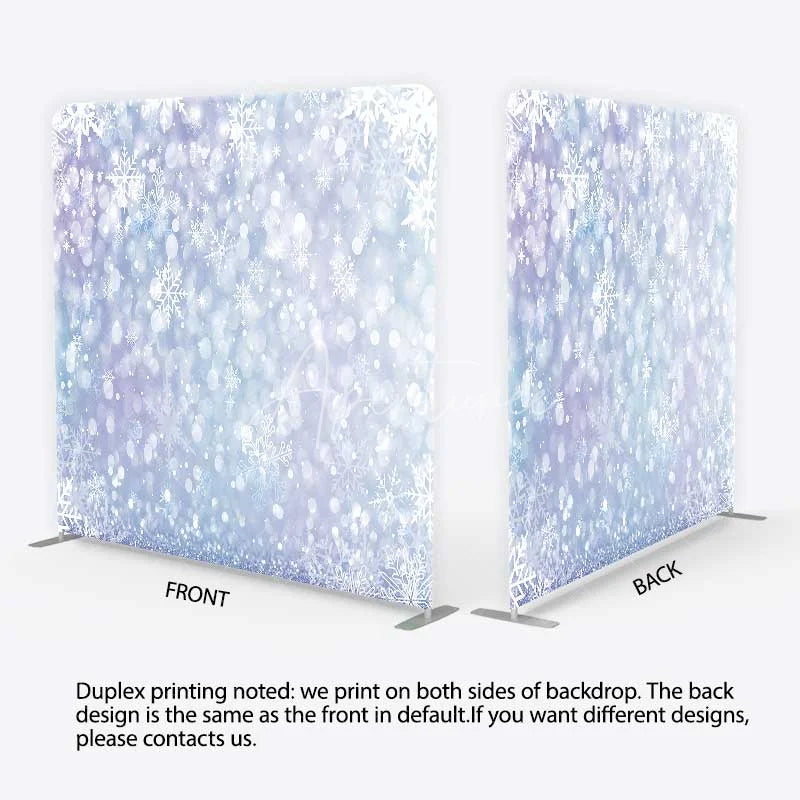 Aperturee - Aperturee Frozen Snowflake Tension Fabric Backdrop Light Blue and Purple Winter Photography Background