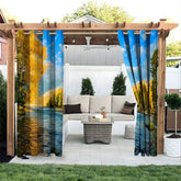 Aperturee - Aperturee Full Lake Scene Waterproof Printed Outdoor Curtains