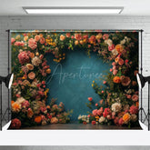 Aperturee - Aperturee Full Of Flowers Navy Blue Wall Photography Backdrop