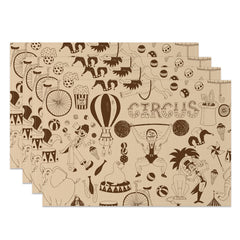 Aperturee - Aperturee Funny Circus Theme Crown Animals Set Of 4 Placemats