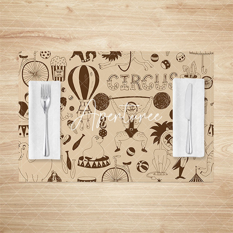 Aperturee - Aperturee Funny Circus Theme Crown Animals Set Of 4 Placemats
