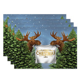 Aperturee - Aperturee Funny Elk Pine Tree Christmas Set Of 4 Placemats