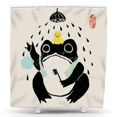 Aperturee - Aperturee Funny Frog Bathing Shower Curtain Cute Rubber Duck Loofah Toothbrush Kids Fun Cartoon Bathroom Decor