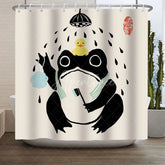 Aperturee - Aperturee Funny Frog Bathing Shower Curtain Cute Rubber Duck Loofah Toothbrush Kids Fun Cartoon Bathroom Decor