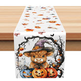 Aperturee - Aperturee Funny Halloween Table Runner with Holy Cow and Boo Pumpkin for Farmhouse and Spooky Party Decor