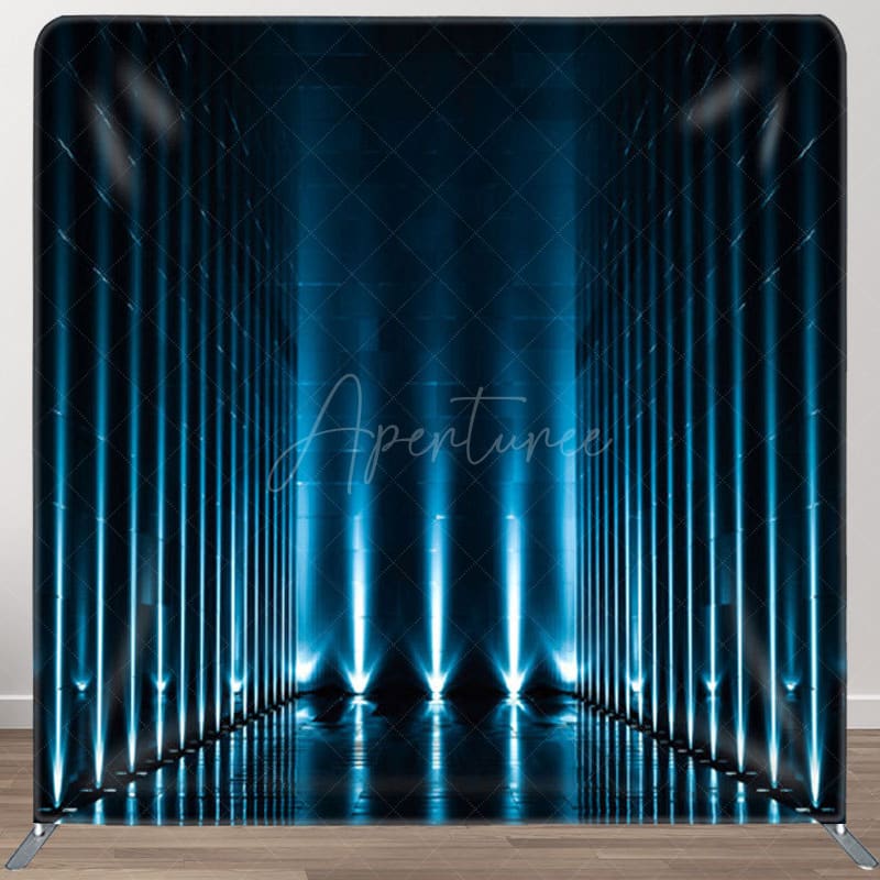 Aperturee - Aperturee Futuristic Dim Blue Light Tunnel Fabric Backdrop Cover