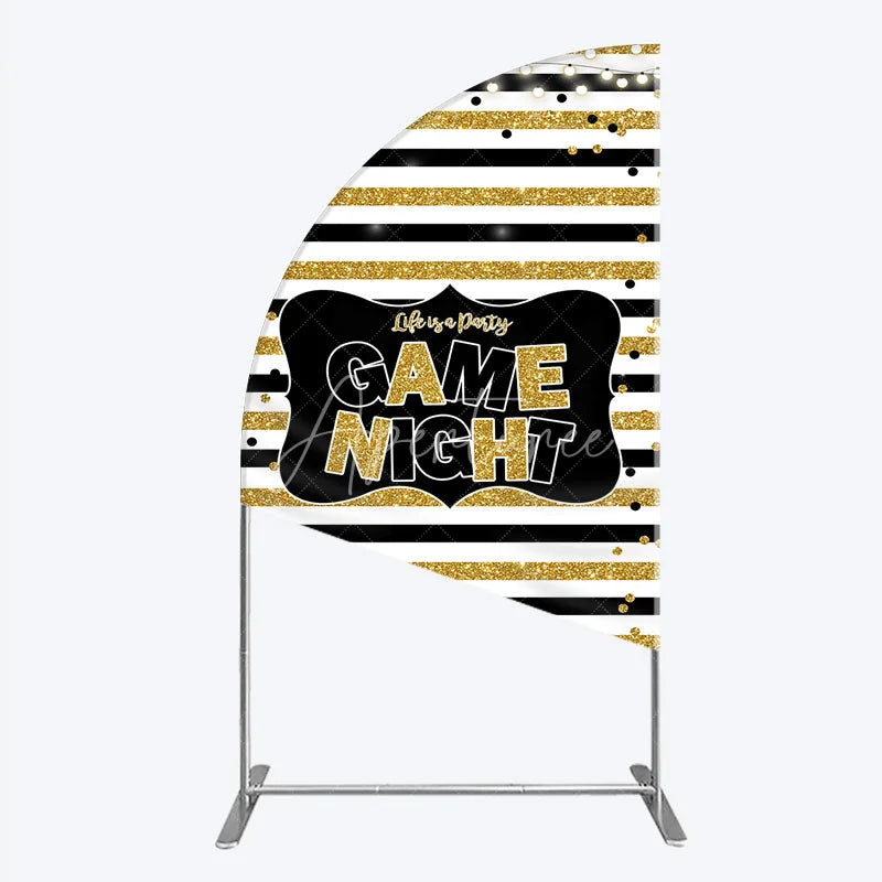 Aperturee - Aperturee Game Night Party Half Moon Arch Backdrop in Black and Gold Glitter Life is a Party Theme Adult Birthday Photo Booth