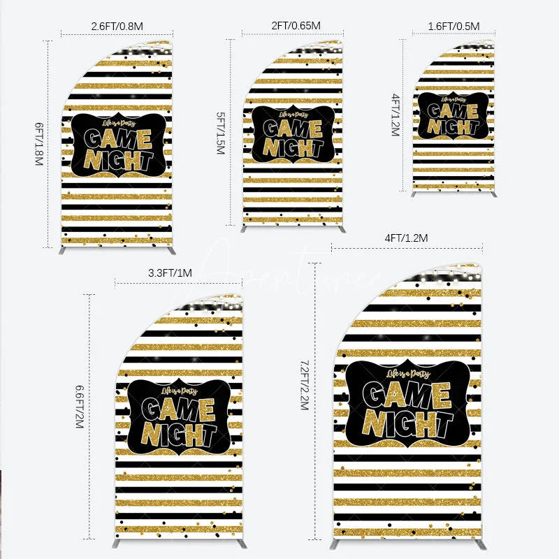 Aperturee - Aperturee Game Night Party Half Moon Arch Backdrop in Black and Gold Glitter Life is a Party Theme Adult Birthday Photo Booth