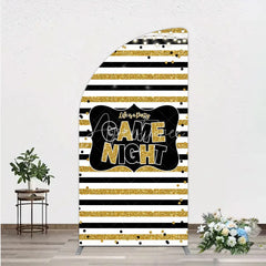 Aperturee - Aperturee Game Night Party Half Moon Arch Backdrop in Black and Gold Glitter Life is a Party Theme Adult Birthday Photo Booth