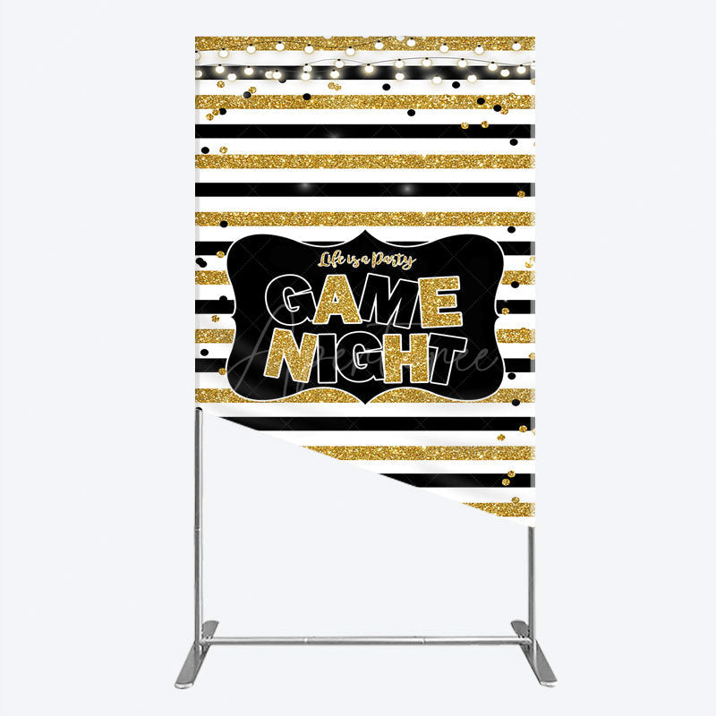 Aperturee - Aperturee Game Night Party Rectangle Backdrop in Black and Gold Glitter Life is a Party Theme Adult Birthday Photo Booth Decor