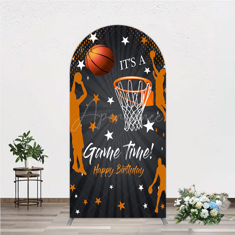 Aperturee - Aperturee Game Time Happy Birthday Arch Backdrop Basketball and Hoop Sports Theme Slam Dunk Star Player Party Photo Prop