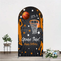 Aperturee - Aperturee Game Time Happy Birthday Arch Backdrop Basketball and Hoop Sports Theme Slam Dunk Star Player Party Photo Prop