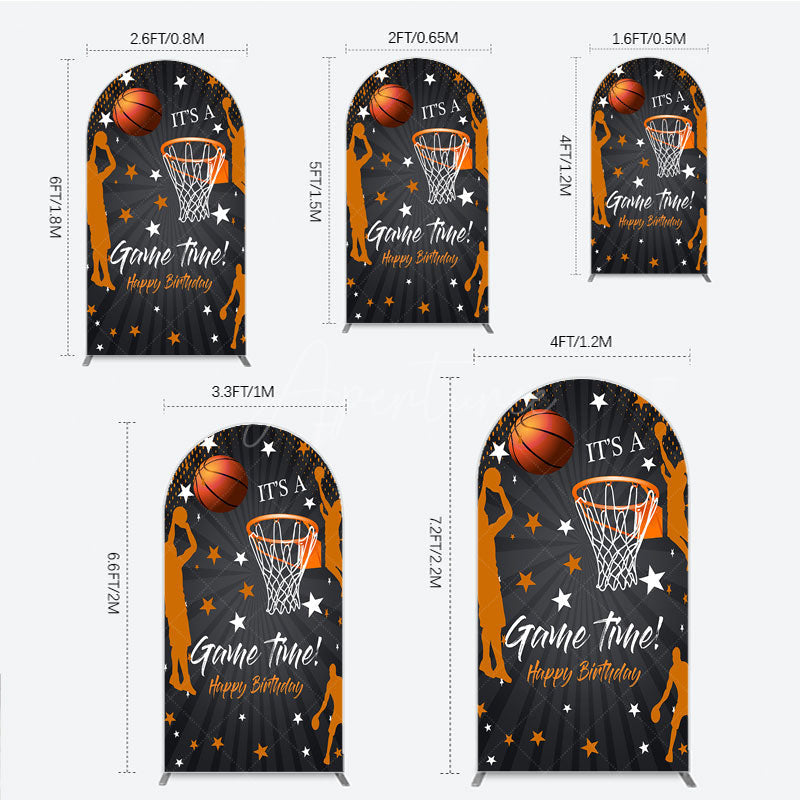 Aperturee - Aperturee Game Time Happy Birthday Arch Backdrop Basketball and Hoop Sports Theme Slam Dunk Star Player Party Photo Prop