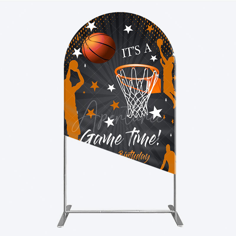Aperturee - Aperturee Game Time Happy Birthday Arch Backdrop Basketball and Hoop Sports Theme Slam Dunk Star Player Party Photo Prop