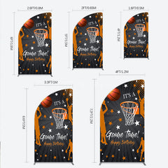 Aperturee - Aperturee Game Time Happy Birthday Half Moon Arch Backdrop Basketball and Hoop Sports Theme Slam Dunk Star Player Party Photo