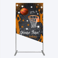 Aperturee - Aperturee Game Time Happy Birthday Rectangle Backdrop Basketball and Hoop Sports Theme Slam Dunk Star Player Party Photo Prop