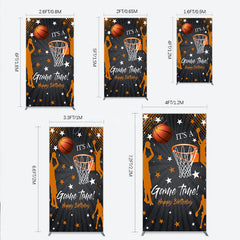 Aperturee - Aperturee Game Time Happy Birthday Rectangle Backdrop Basketball and Hoop Sports Theme Slam Dunk Star Player Party Photo Prop