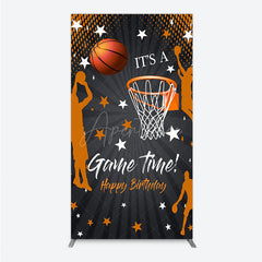 Aperturee - Aperturee Game Time Happy Birthday Rectangle Backdrop Basketball and Hoop Sports Theme Slam Dunk Star Player Party Photo Prop
