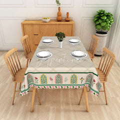 Aperturee - Aperturee Garden Border Rectangle Tablecloth Beige Diamond Pattern Dining Table Cloth Decor