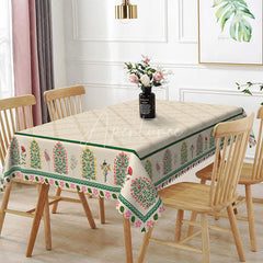 Aperturee - Aperturee Garden Border Rectangle Tablecloth Beige Diamond Pattern Dining Table Cloth Decor