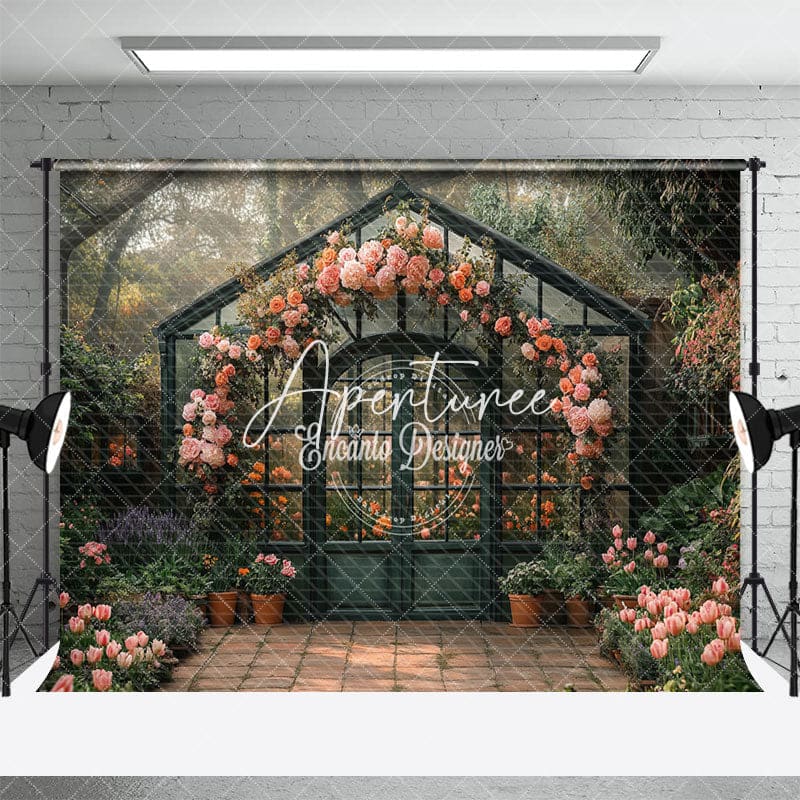 Aperturee - Aperturee Garden Flower Glass House Spring Photography Backdrop