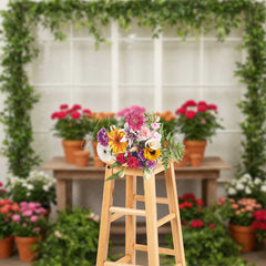 Aperturee Aperturee Garden Greenhouse Potting Station Backdrop Potted Geraniums and Ivy Spring Floral Photography Background Prop
