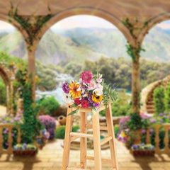 Aperturee - Aperturee Garden Manor Floral Mountain Photography Backdrop