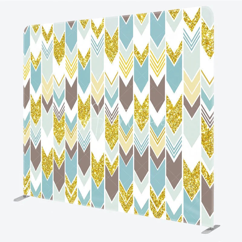 Aperturee - Aperturee Geometric Arrow Gold Glitter Double-Sided Tension Fabric Backdrop for Boho Birthday Party Photo Booth Decor