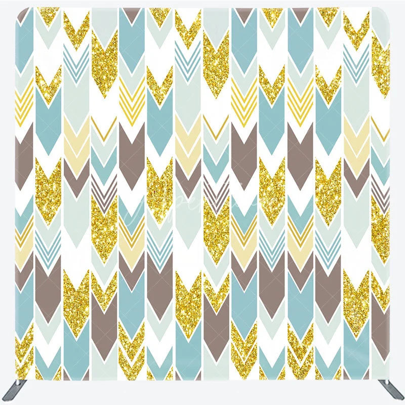 Aperturee - Aperturee Geometric Arrow Gold Glitter Double-Sided Tension Fabric Backdrop for Boho Birthday Party Photo Booth Decor