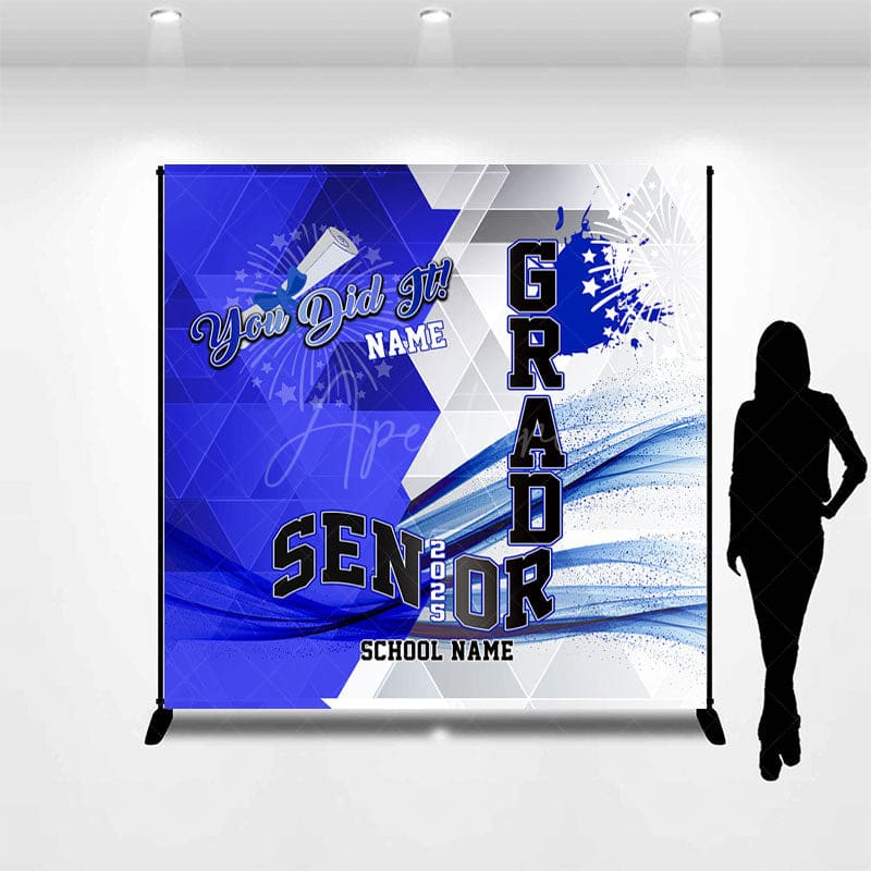 Aperturee - Aperturee Geometric Blue White Senior 2025 Custom Grad Backdrop