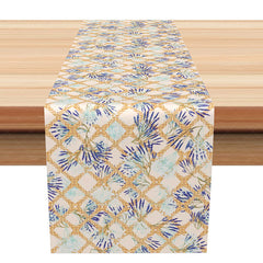 Aperturee - Aperturee Geometric Floral Table Runner with Blue and Purple Rhombus Pattern for Modern and Elegant Dining Decor