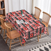 Aperturee - Aperturee Geometric Heart Gift Box Rectangle Tablecloth Red and Pink Squares on Black Modern Valentine Plaid Dining Decor
