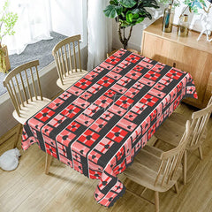 Aperturee - Aperturee Geometric Heart Gift Box Rectangle Tablecloth Red and Pink Squares on Black Modern Valentine Plaid Dining Decor