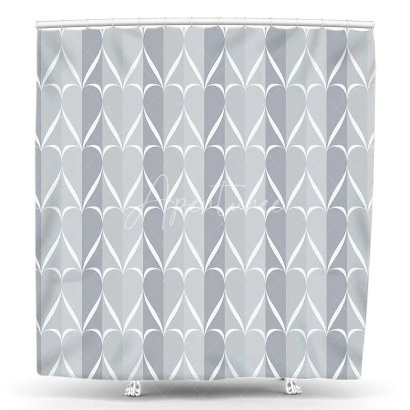 Aperturee - Aperturee Geometric Heart Pattern Shower Curtain Abstract Light Blue Grey Design Modern Minimalist Bathroom Decor