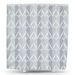 Aperturee - Aperturee Geometric Heart Pattern Shower Curtain Abstract Light Blue Grey Design Modern Minimalist Bathroom Decor