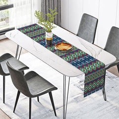 Aperturee - Aperturee Geometric Tribal Table Runner in Green Modern Southwest Pattern for Kitchen and Dining Table Decor