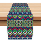 Aperturee - Aperturee Geometric Tribal Table Runner in Green Modern Southwest Pattern for Kitchen and Dining Table Decor