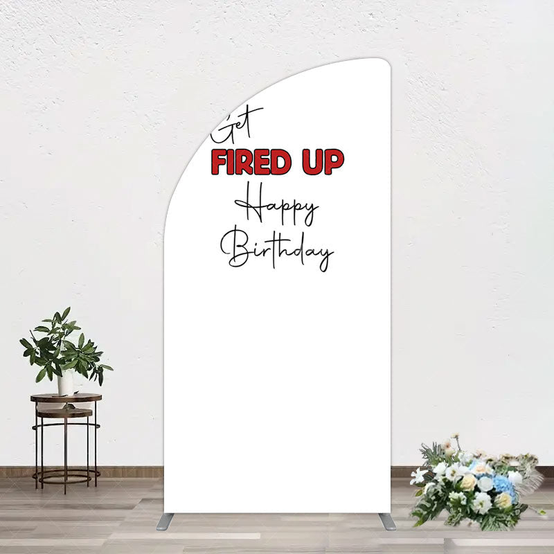 Aperturee - Aperturee Get Fired Up Red White Birthday Half Moon Arch Backdrop