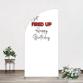 Aperturee - Aperturee Get Fired Up Red White Birthday Half Moon Arch Backdrop
