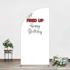 Aperturee - Aperturee Get Fired Up Red White Birthday Half Moon Arch Backdrop