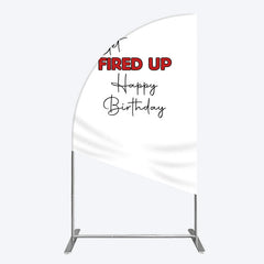 Aperturee - Aperturee Get Fired Up Red White Birthday Half Moon Arch Backdrop