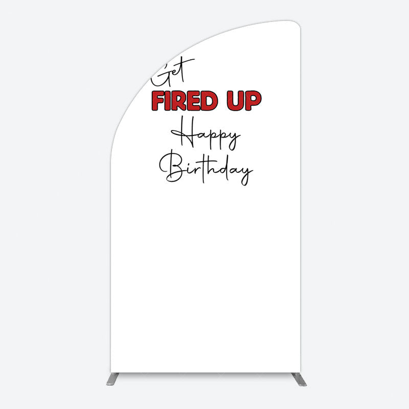 Aperturee - Aperturee Get Fired Up Red White Birthday Half Moon Arch Backdrop