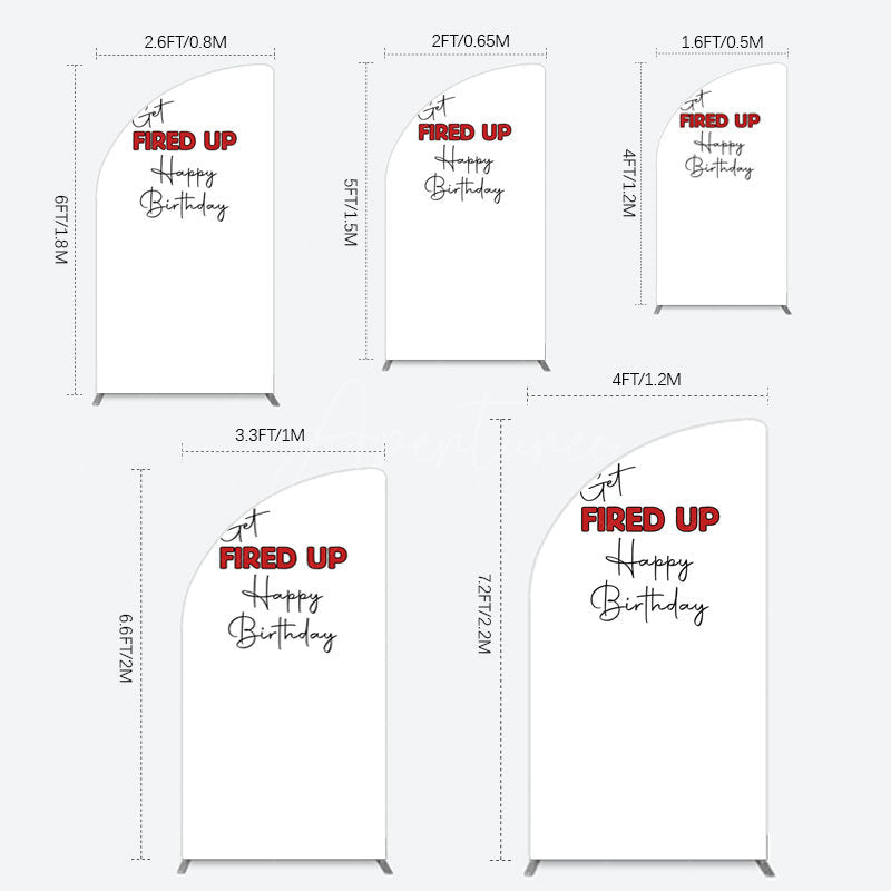 Aperturee - Aperturee Get Fired Up Red White Birthday Half Moon Arch Backdrop